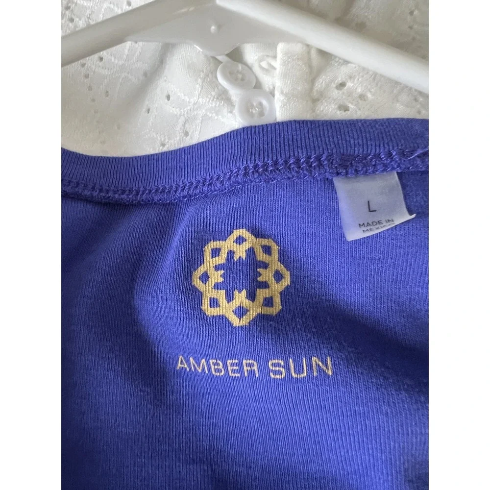 NWT Amber Sun 100% cotton 3/4 sleeve blue t-shirt soft comfortable casual